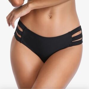 Women's Black Strappy Hipster Bikini Bottom